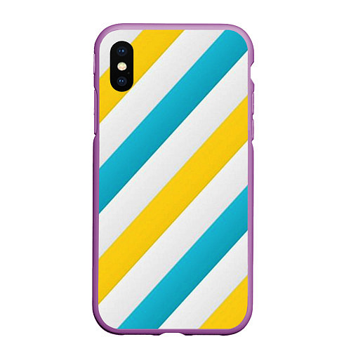 Чехол iPhone XS Max матовый Желтые и синие полосы / 3D-Фиолетовый – фото 1
