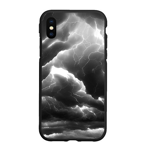 Чехол iPhone XS Max матовый Молнии в черных тучах / 3D-Черный – фото 1