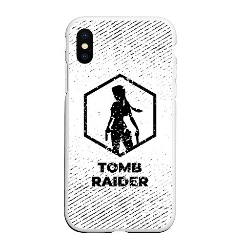 Чехол iPhone XS Max матовый Tomb Raider с потертостями на светлом фоне / 3D-Белый – фото 1