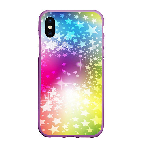 Чехол iPhone XS Max матовый Звезды на радужном фоне / 3D-Фиолетовый – фото 1