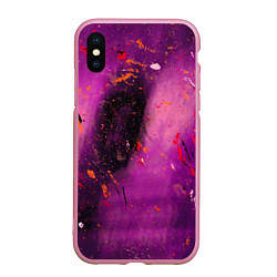 Чехол iPhone XS Max матовый Розово-фиолетовый абстрактный фон и краски, цвет: 3D-розовый