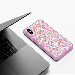 Чехол iPhone XS Max матовый Розовые завитушки акварель, цвет: 3D-сиреневый — фото 2