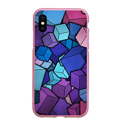 Чехол iPhone XS Max матовый Цветные кубы, цвет: 3D-розовый