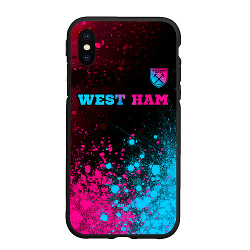 Чехол iPhone XS Max матовый West Ham - neon gradient: символ сверху / 3D-Черный – фото 1