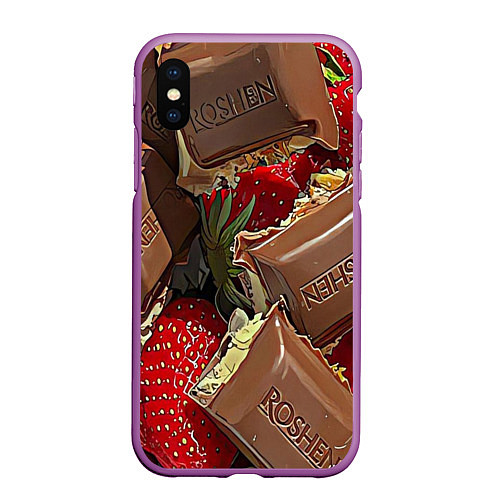 Чехол iPhone XS Max матовый Клубника и шоколад Рошен / 3D-Фиолетовый – фото 1