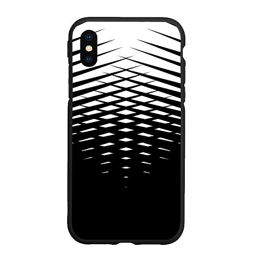 Чехол iPhone XS Max матовый Черно-белая симметричная сетка из треугольников / 3D-Черный – фото 1