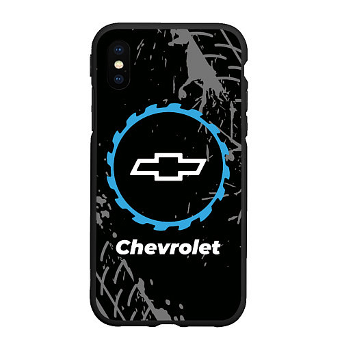 Чехол iPhone XS Max матовый Chevrolet в стиле Top Gear со следами шин на фоне / 3D-Черный – фото 1