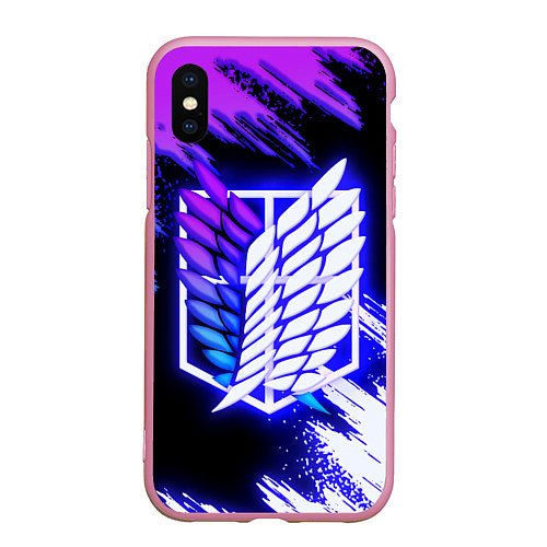 Чехол iPhone XS Max матовый Attack on Titan - logo neon / 3D-Розовый – фото 1