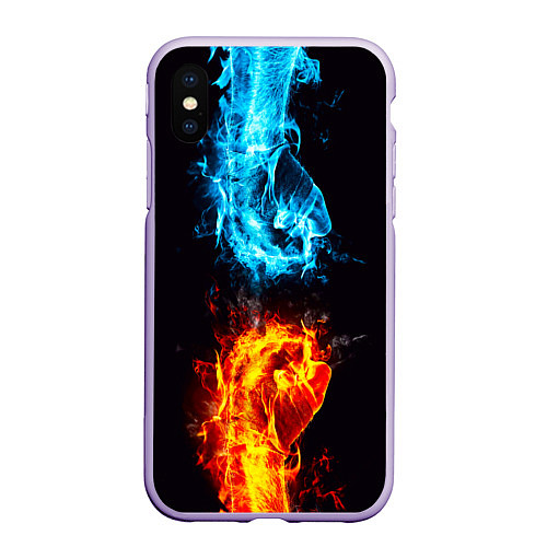 Чехол iPhone XS Max матовый Огонь и вода - противостояние / 3D-Светло-сиреневый – фото 1