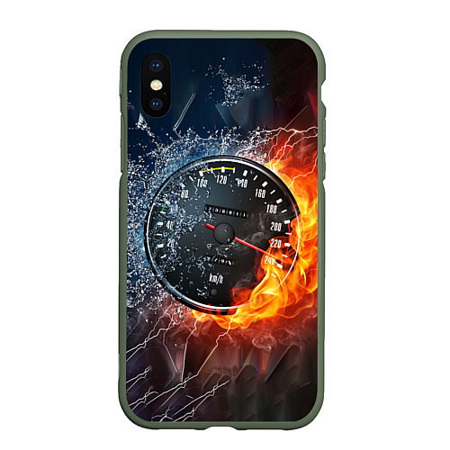 Чехол iPhone XS Max матовый Need for Speed - спидометр / 3D-Темно-зеленый – фото 1