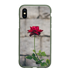 Чехол iPhone XS Max матовый Роза на фоне серой стены, цвет: 3D-темно-зеленый