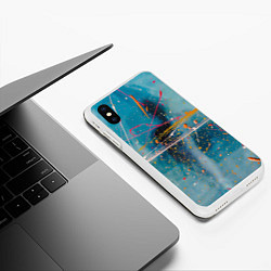 Чехол iPhone XS Max матовый Абстрактный голубой фон, тени и краски, цвет: 3D-белый — фото 2