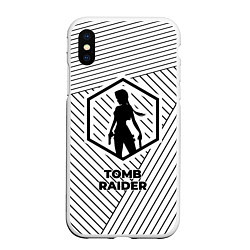 Чехол iPhone XS Max матовый Символ Tomb Raider на светлом фоне с полосами, цвет: 3D-белый