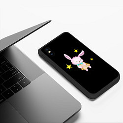 Чехол iPhone XS Max матовый Крольчонок танцует со звёздами на чёрном фоне, цвет: 3D-черный — фото 2
