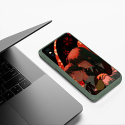 Чехол iPhone XS Max матовый Аса Митака и Демон войны - Человек бензопила, цвет: 3D-темно-зеленый — фото 2