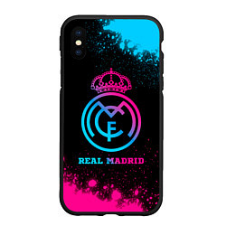 Чехол iPhone XS Max матовый Real Madrid - neon gradient