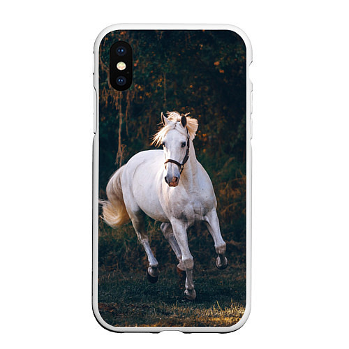 Чехол iPhone XS Max матовый Скачущая белая лошадь / 3D-Белый – фото 1