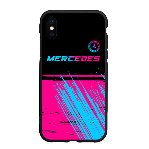 Чехол iPhone XS Max матовый Mercedes - neon gradient: символ сверху / 3D-Черный – фото 1