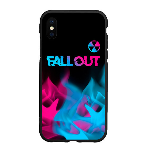Чехол iPhone XS Max матовый Fallout - neon gradient: символ сверху / 3D-Черный – фото 1