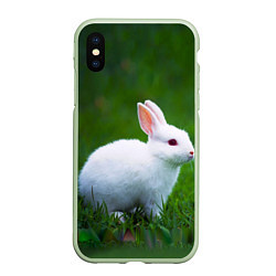 Чехол iPhone XS Max матовый Кролик на фоне травы, цвет: 3D-салатовый