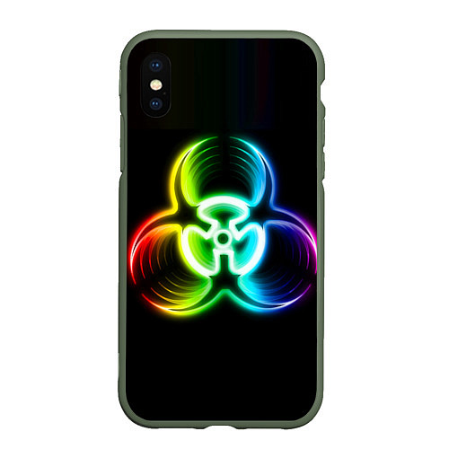 Чехол iPhone XS Max матовый Biohazard - неоновый знак / 3D-Темно-зеленый – фото 1