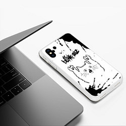 Чехол iPhone XS Max матовый Blink 182 рок кот на светлом фоне, цвет: 3D-белый — фото 2