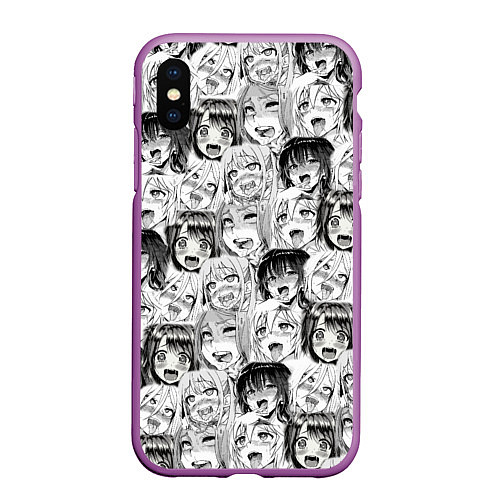 Чехол iPhone XS Max матовый Разные девушки Ахегао / 3D-Фиолетовый – фото 1