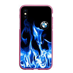 Чехол iPhone XS Max матовый BMW fire, цвет: 3D-малиновый