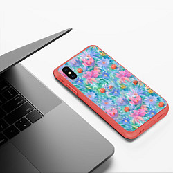 Чехол iPhone XS Max матовый Цветущий луг абстракция акварель, цвет: 3D-красный — фото 2