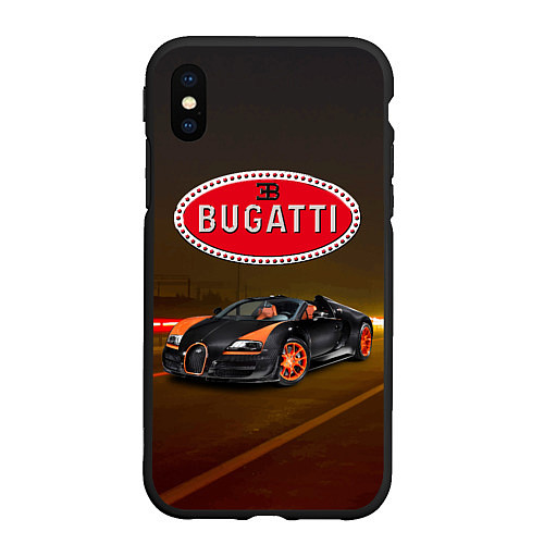 Чехол iPhone XS Max матовый Bugatti на ночной дороге / 3D-Черный – фото 1