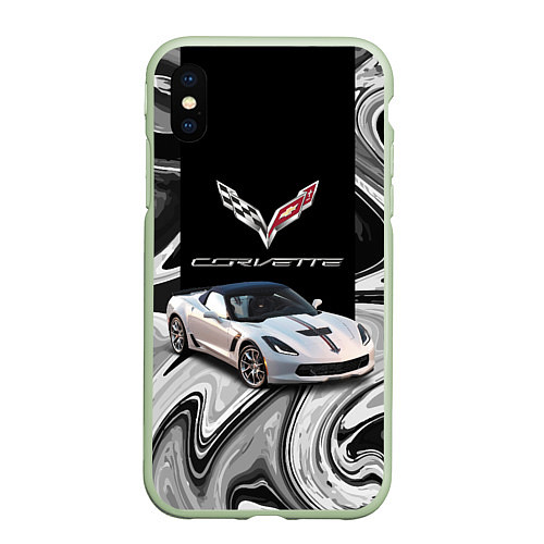 Чехол iPhone XS Max матовый Chevrolet Corvette - Motorsport - Racing team / 3D-Салатовый – фото 1