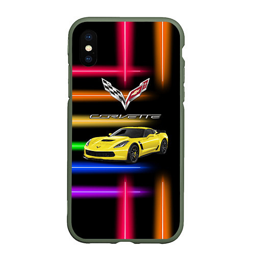 Чехол iPhone XS Max матовый Chevrolet Corvette - гоночная команда - Motorsport / 3D-Темно-зеленый – фото 1