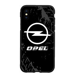 Чехол iPhone XS Max матовый Opel speed на темном фоне со следами шин, цвет: 3D-черный