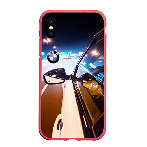 Чехол iPhone XS Max матовый Бэха мчится по ночному городу / 3D-Красный – фото 1