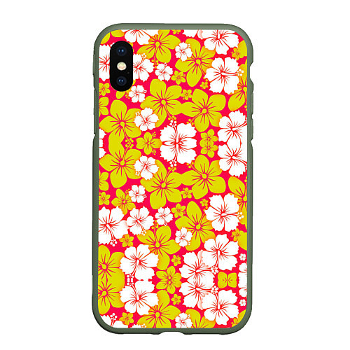 Чехол iPhone XS Max матовый Hawaiian kaleidoscope / 3D-Темно-зеленый – фото 1