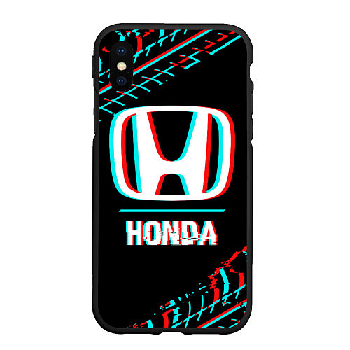 Чехол iPhone XS Max матовый Значок Honda в стиле glitch на темном фоне / 3D-Черный – фото 1