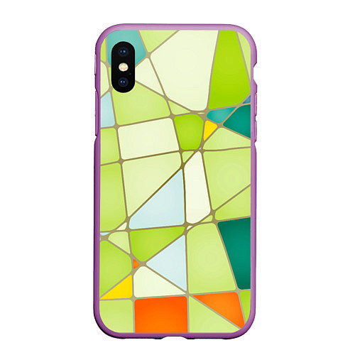 Чехол iPhone XS Max матовый Абстрактный салатовый стеклянный паттерн / 3D-Фиолетовый – фото 1