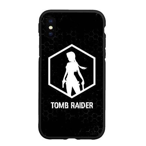 Чехол iPhone XS Max матовый Tomb Raider glitch на темном фоне / 3D-Черный – фото 1