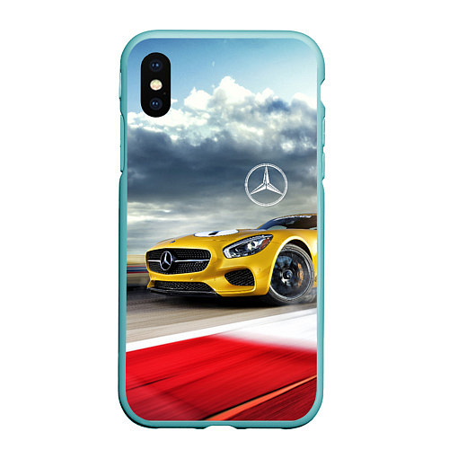 Чехол iPhone XS Max матовый Mercedes AMG V8 Biturbo на трассе / 3D-Мятный – фото 1