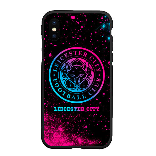 Чехол iPhone XS Max матовый Leicester City - neon gradient / 3D-Черный – фото 1