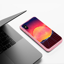 Чехол iPhone XS Max матовый Абстрактные 3D неоновые горы на закате, цвет: 3D-баблгам — фото 2