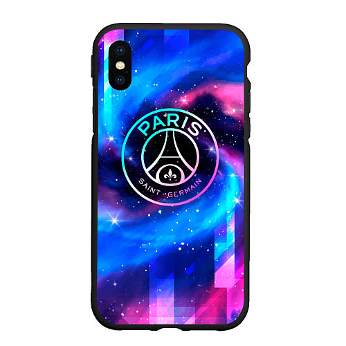 Чехол iPhone XS Max матовый PSG неоновый космос / 3D-Черный – фото 1