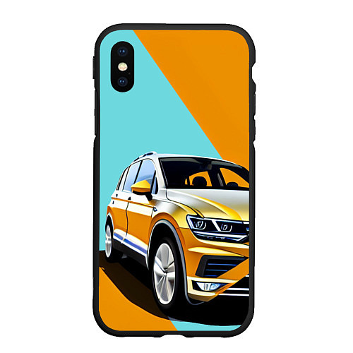 Чехол iPhone XS Max матовый Фольксваген тигуан оранжевый / 3D-Черный – фото 1