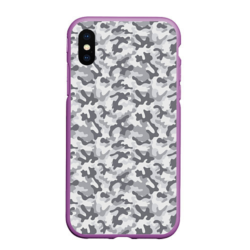 Чехол iPhone XS Max матовый Камуфляж зимний мелкий / 3D-Фиолетовый – фото 1