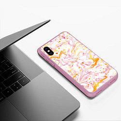 Чехол iPhone XS Max матовый Розовый мрамор с оранжевыми прожилками, цвет: 3D-розовый — фото 2