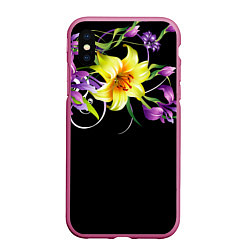 Чехол iPhone XS Max матовый Лилии, цвет: 3D-малиновый