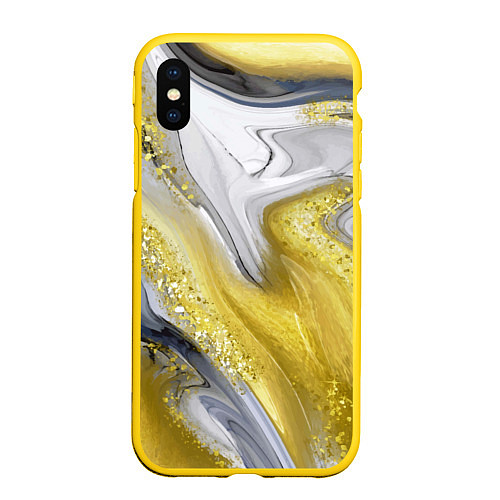 Чехол iPhone XS Max матовый Благородный серо-золотой мрамор / 3D-Желтый – фото 1