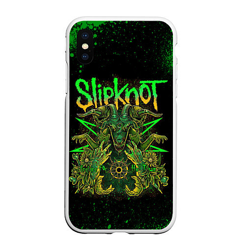 Чехол iPhone XS Max матовый Slipknot green satan / 3D-Белый – фото 1