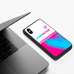 Чехол iPhone XS Max матовый Porsche neon gradient style: символ сверху, цвет: 3D-черный — фото 2