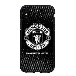 Чехол iPhone XS Max матовый Manchester United с потертостями на темном фоне